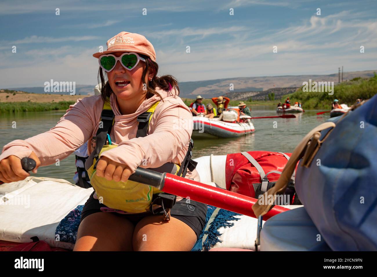 Dinosaur, Colorado – der Fluss raftet im Dinosaur National Monument auf dem Green River. Die Flussführerin Emily Tilton leitete den viertägigen Ausflug nach Holiday River Stockfoto