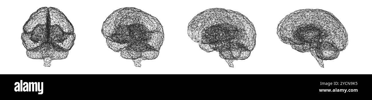 Künstliches Neuronales Netzwerk. Gehirn als künstliches Intelligenznetzwerk. Abstraktes Gehirn aus verbundenen Knoten. Stockfoto