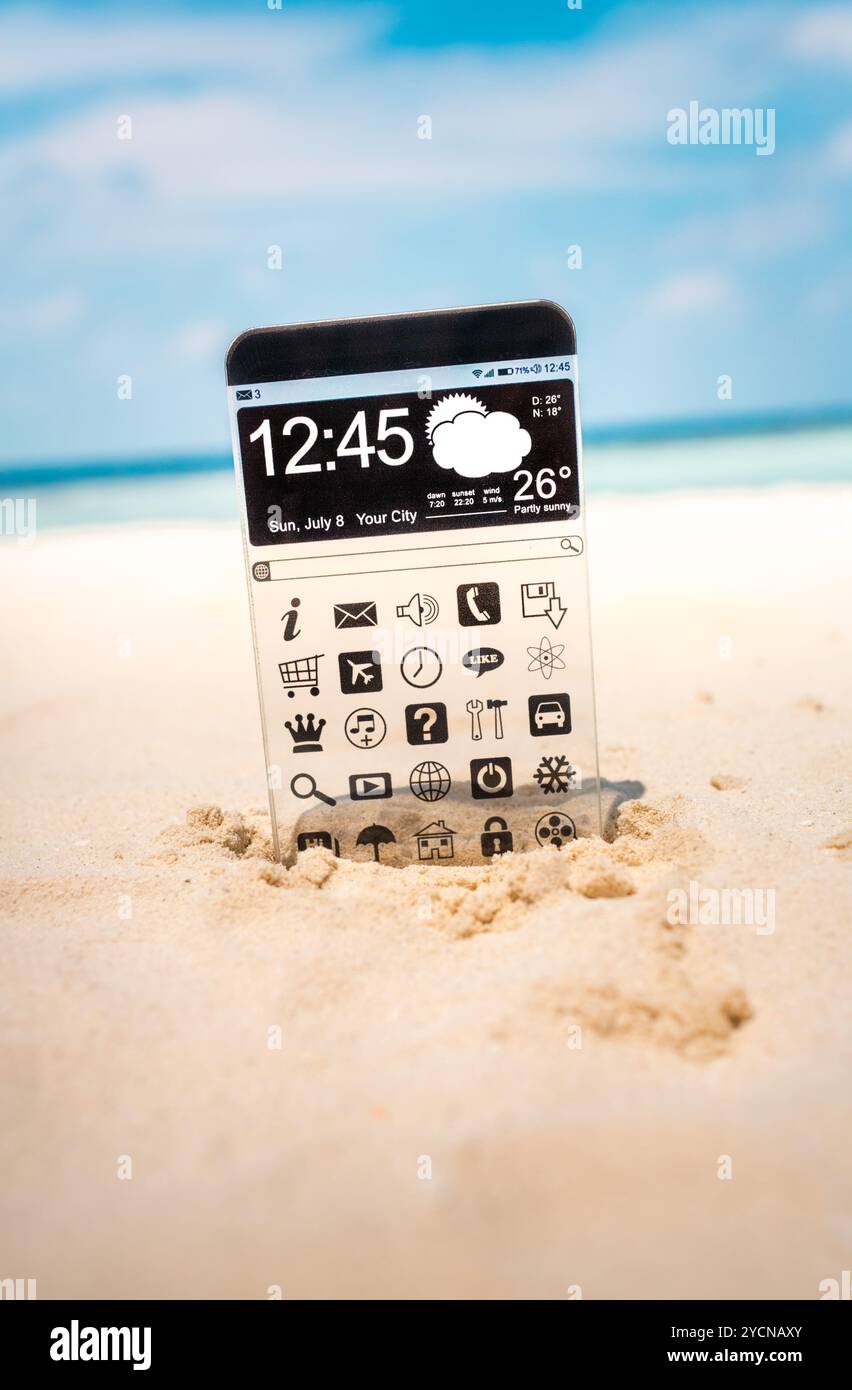 Das Smartphone mit einem transparenten Display. Stockfoto