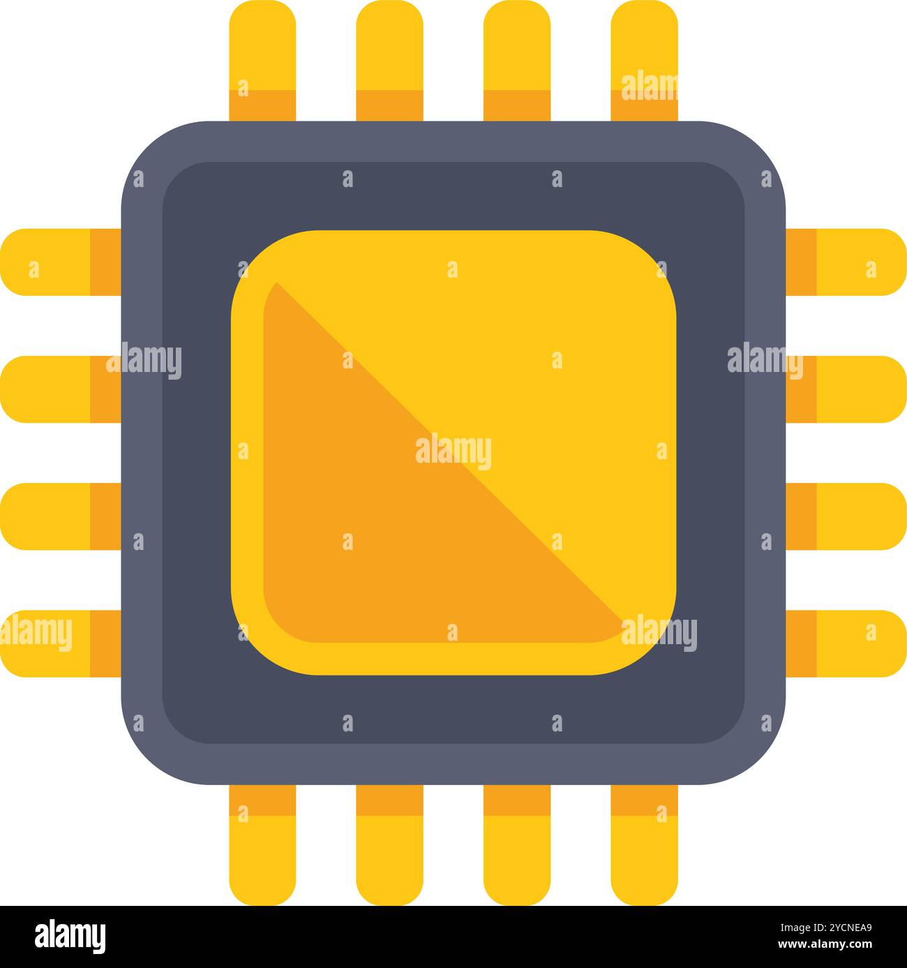 Microchip verarbeitet Daten, mit Goldkontakten, die sie mit einer Leiterplatte verbinden Stock Vektor