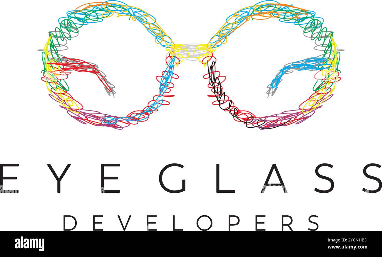 Augenglas buntes Webentwickler-Business-Logo-Design für Technologieband und verwandtes Unternehmen, abstrakter Vektor editierbar Stock Vektor