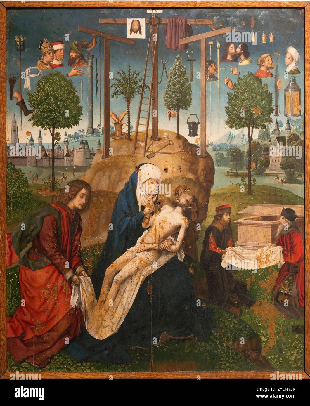 Flämischer Maler, Meister der Legende der Heiligen Lucy (?), Pietà und Symbole der Passion, letztes Viertel des 15. Jahrhunderts, Regionalmuseum Messina Stockfoto