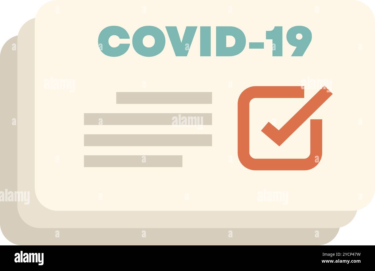 COVID 19-Impfdokumentsymbol mit Immunisierungszertifikat mit Häkchen Stock Vektor