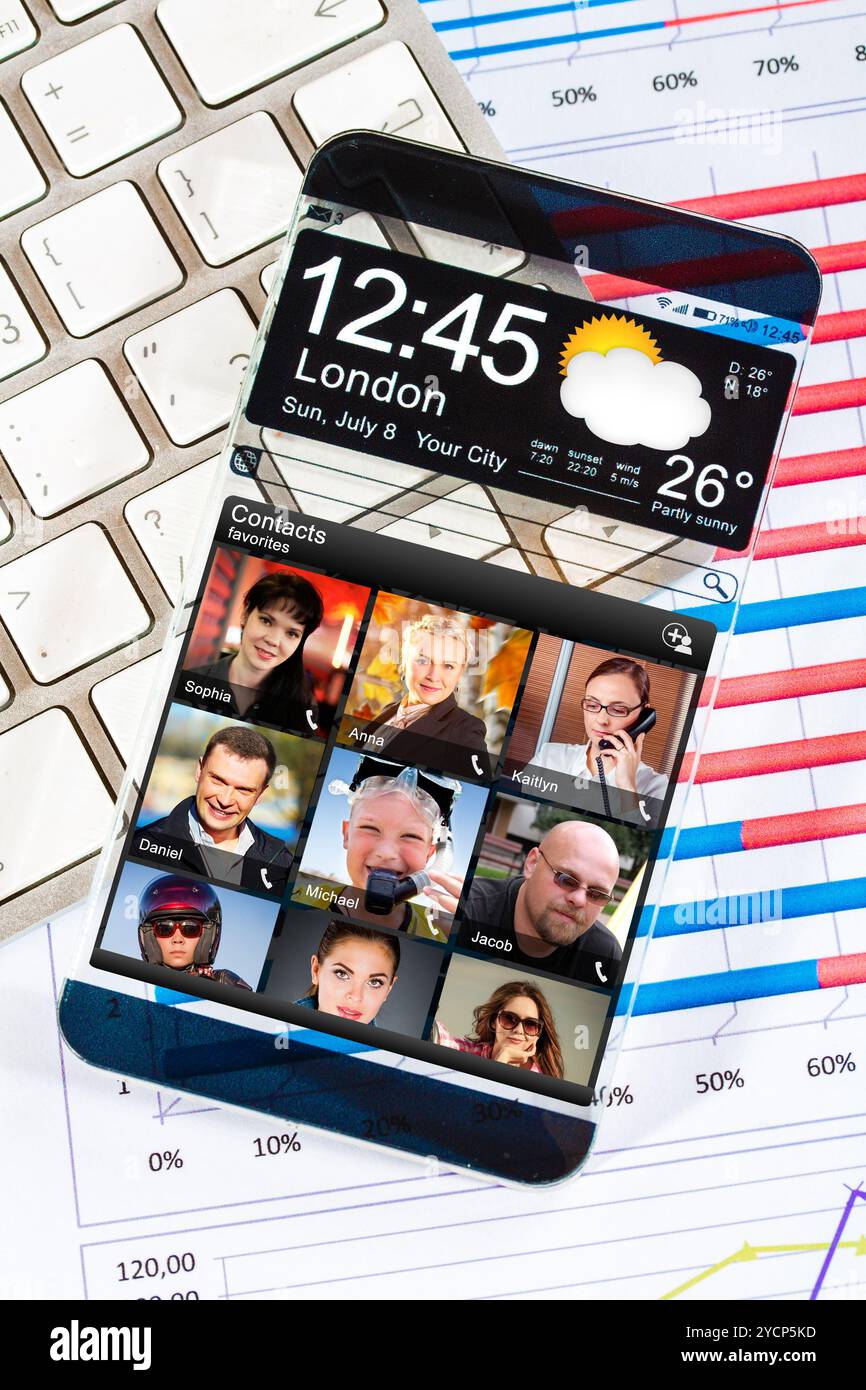 Smartphone mit einem transparenten Display. Stockfoto