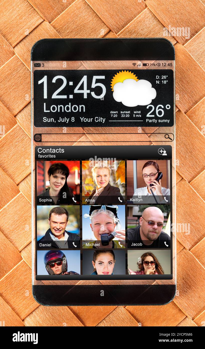 Smartphone mit einem transparenten Display. Stockfoto