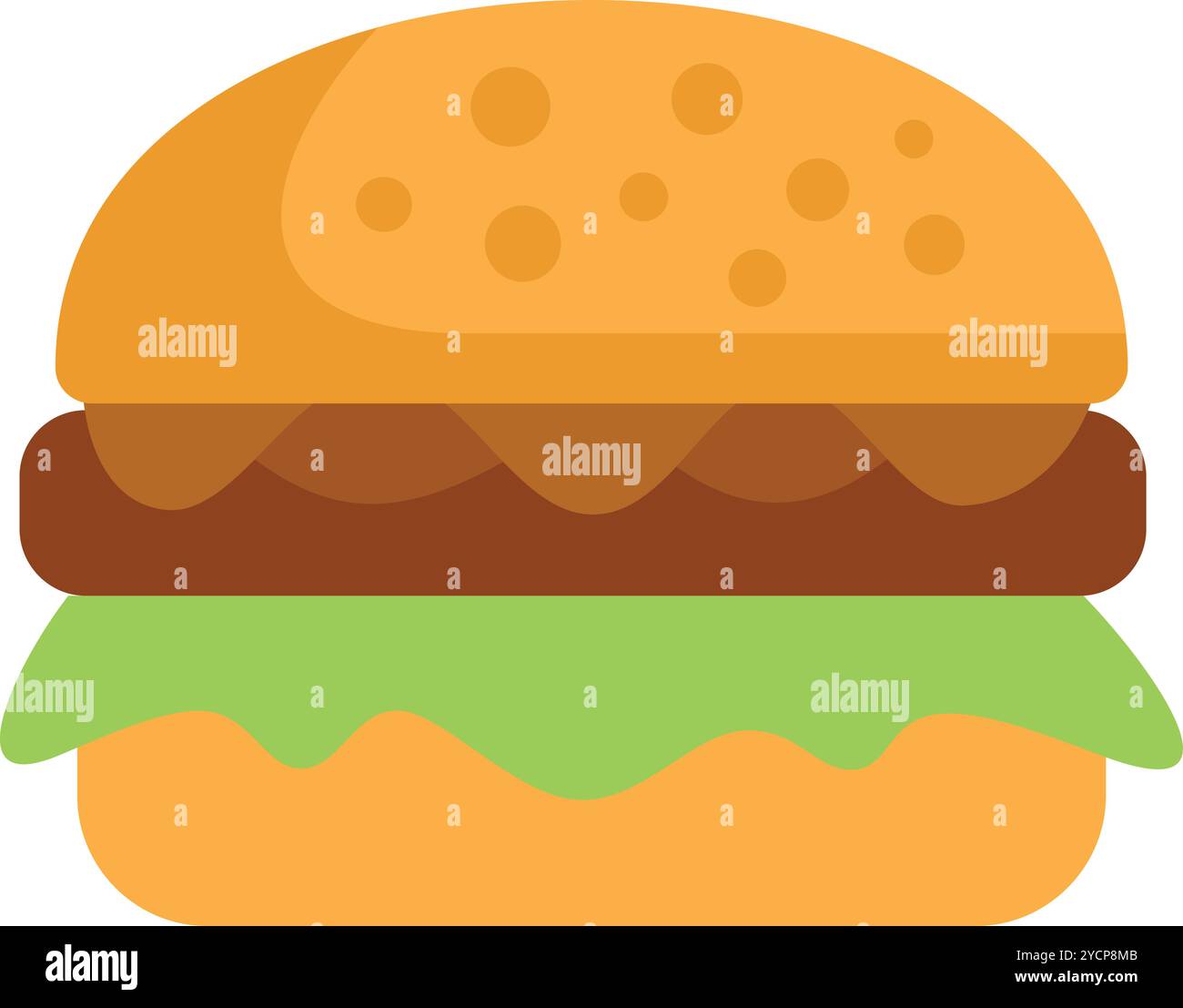 Einfache flache Design-Vektor-Illustration eines Hamburgers, der ein Sesambrötchen, Rinderpastete, Salat und Sauce zeigt Stock Vektor