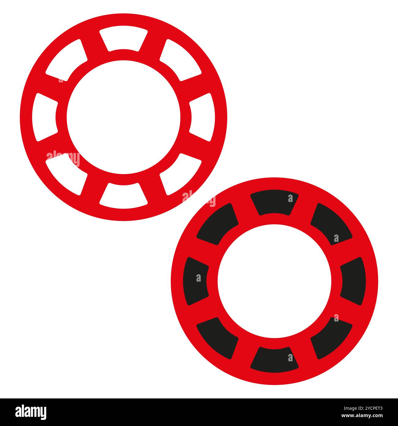 Rote kreisförmige Symbole. Auffällige geometrische Formen. Zwei kontrastierende Varianten. Einfaches Vektordesign. Stock Vektor