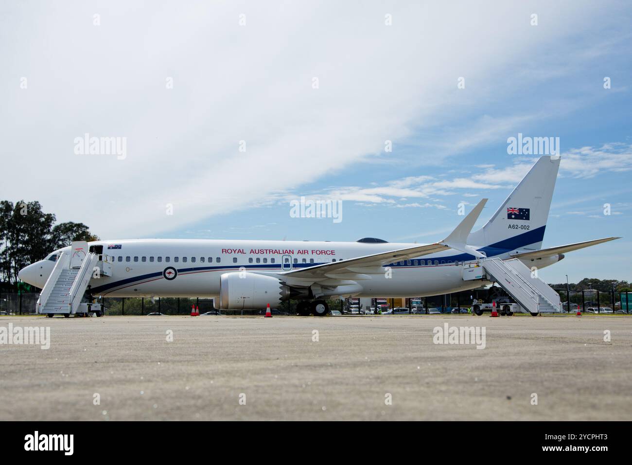 Sydney, Australien. Oktober 2024. Das Flugzeug der Royal Australian Airforce A62-002 sitzt auf dem Asphalt, bevor Queen Camilla und King Charles III am 23. Oktober 2024 in Sydney, Australien, offiziell abfliegen Stockfoto