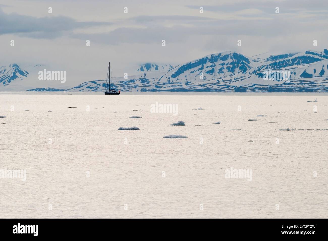 Eisberge, die im arktischen Meer in Svalbard schwimmen Stockfoto