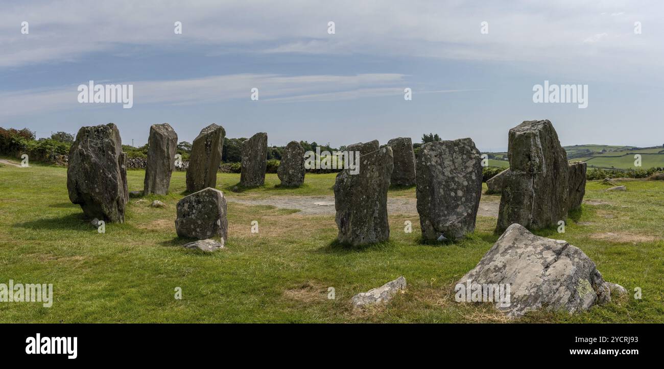 Ein Panoramablick auf den Drombeg Stone Circle in der Grafschaft Cork in Irland Stockfoto