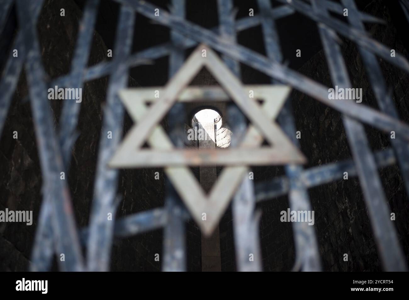 03.06.2017, Dachau, Bayern, Deutschland, Europa, Eingangstor zur Kapelle der jüdischen Gedenkstätte am KZ Dachau. Datscha Stockfoto