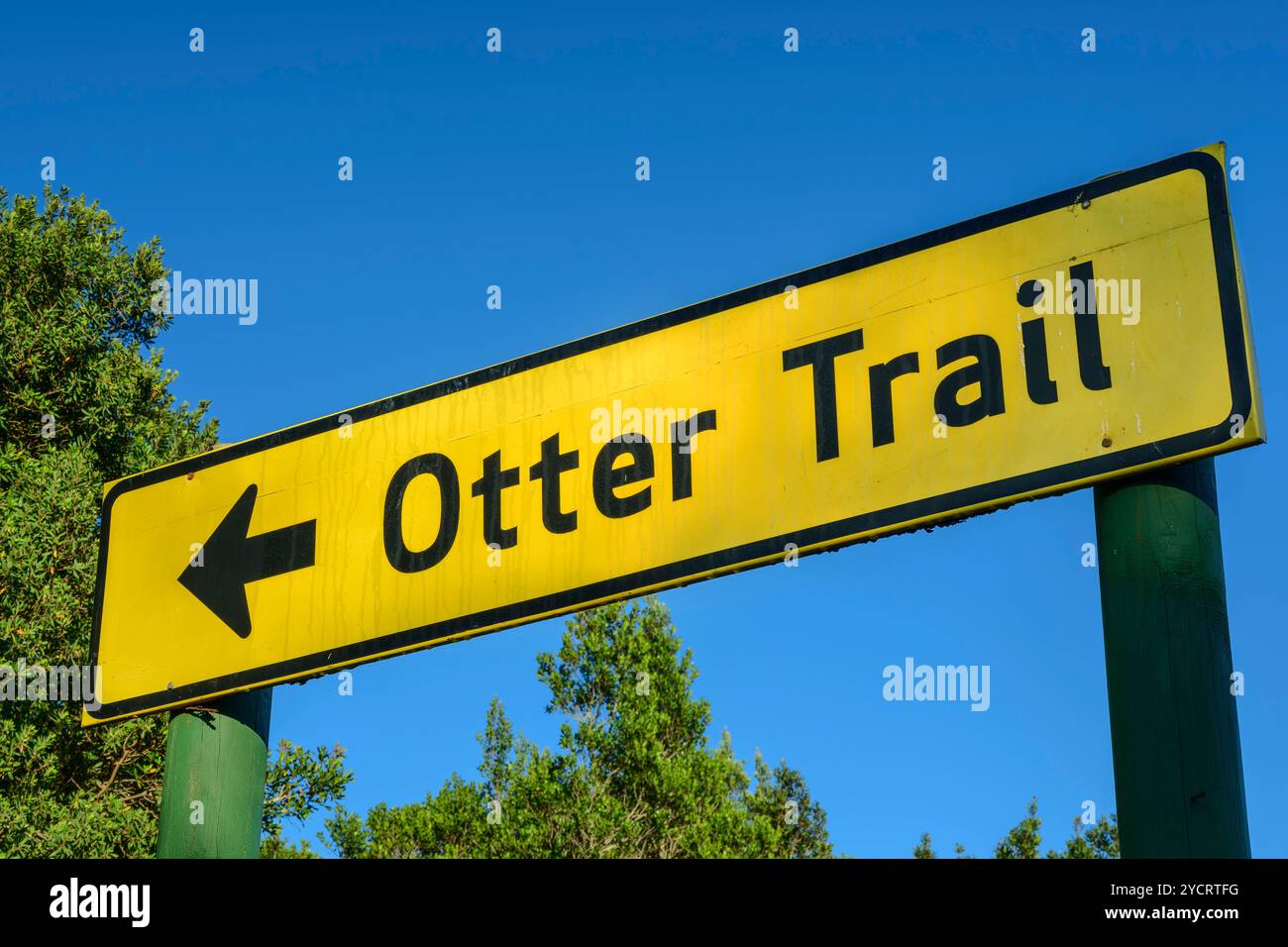 Otter Trail Schild, Storms River, Tsitsikamma Abschnitt, Garden Route National Park, Eastern Cape, Südafrika Stockfoto