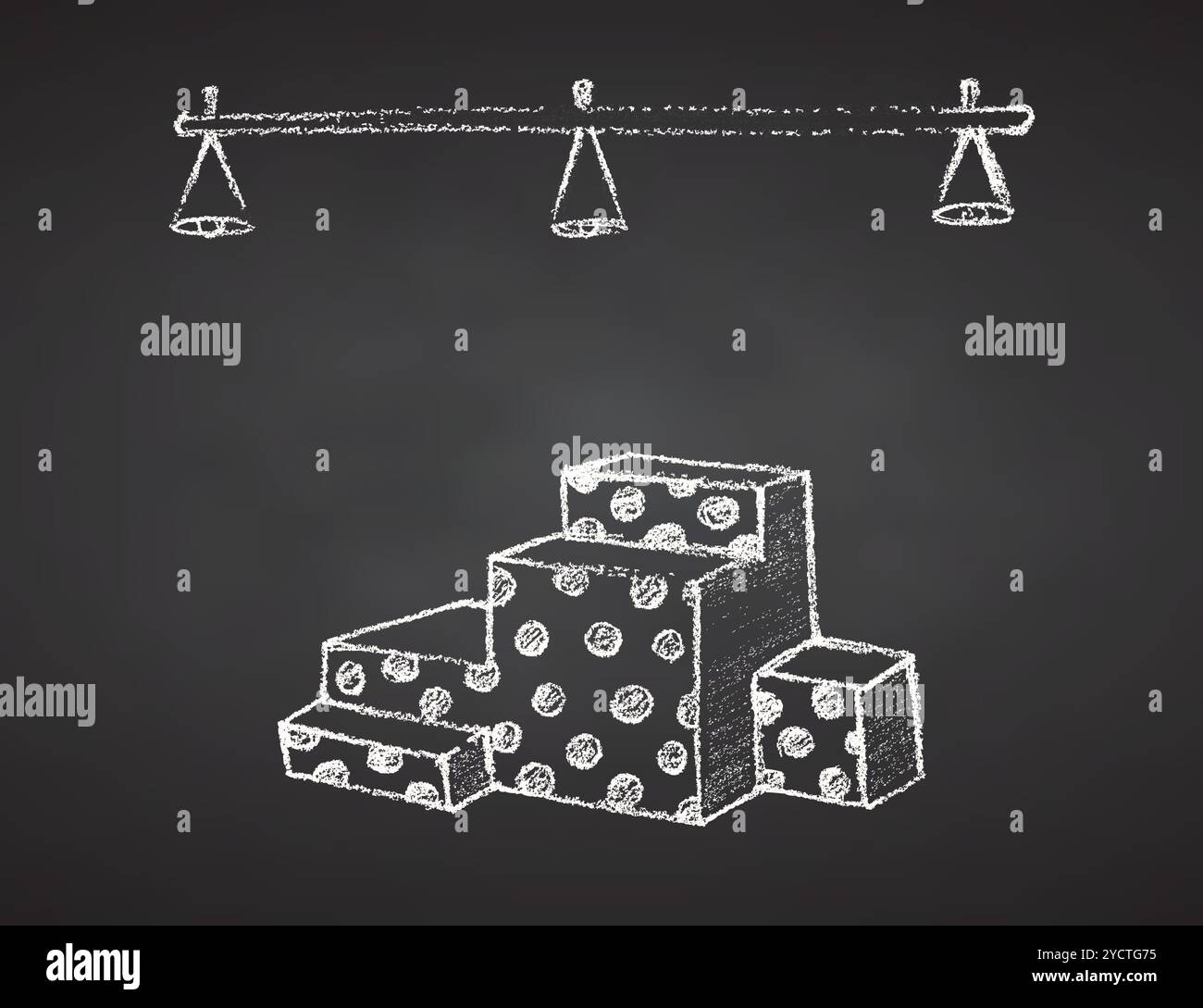 Leeres Podium für Kleidung im Innern des Geschäfts, der Boutique, des Ausstellungsraums. Regale des Kleiderschranks. Handzeichnung auf dem Hintergrund des Schwarzen Bretts. Vektor Stock Vektor
