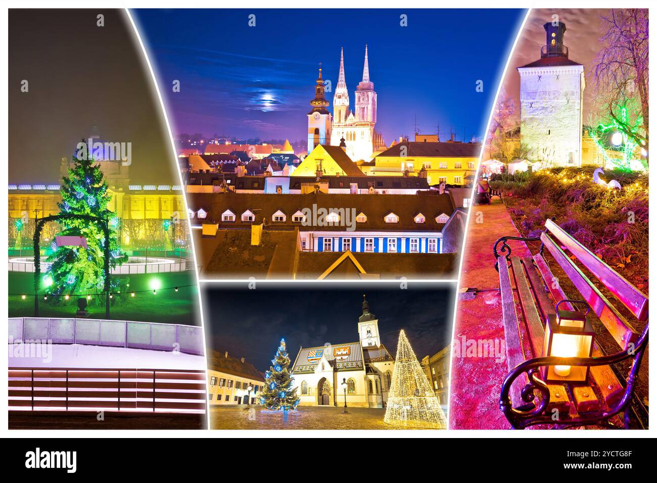 Stadt Zagreb advent Abend Postkarte Stockfoto