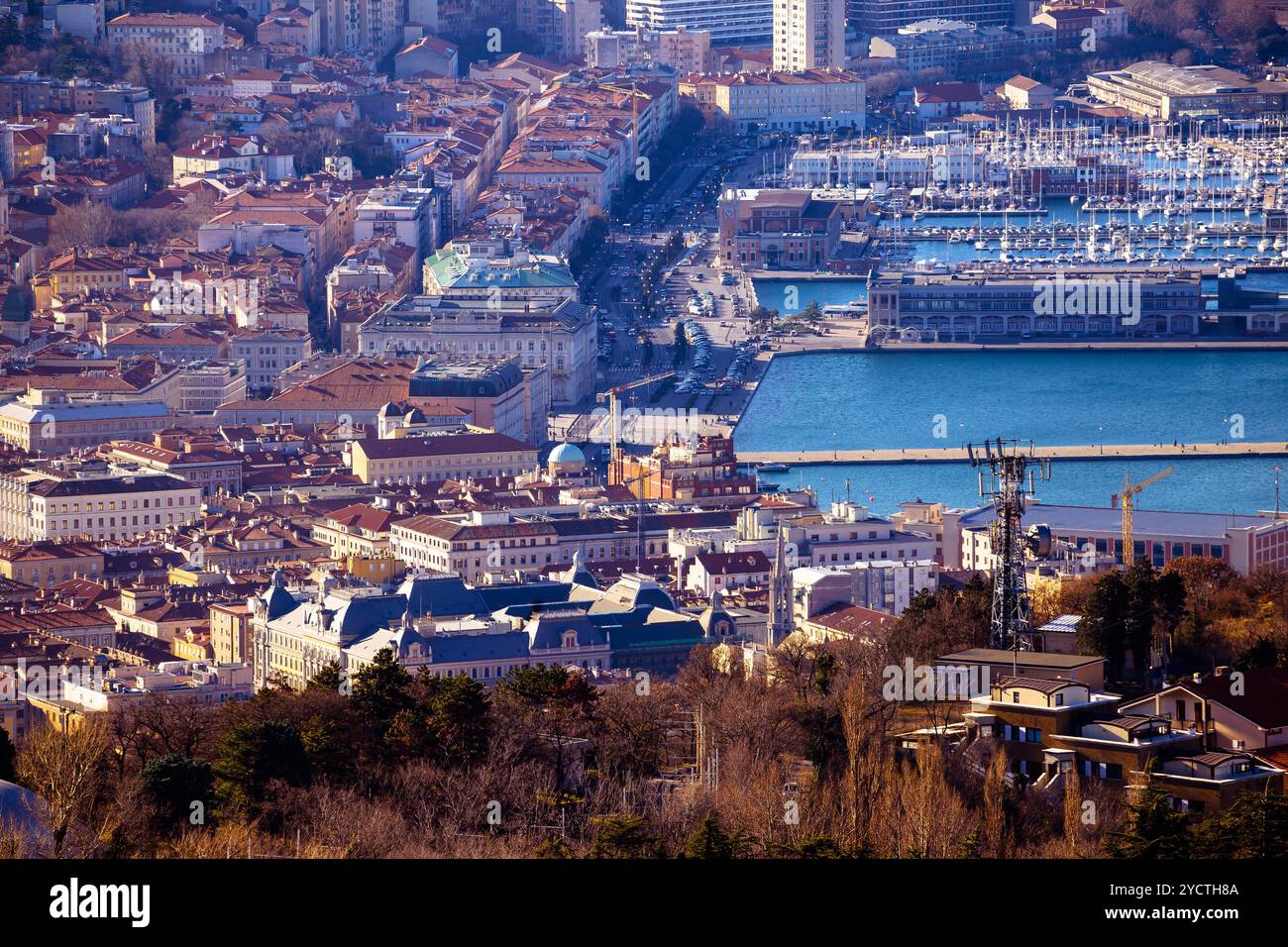 Triest Innenstadt Luftaufnahme Stockfoto
