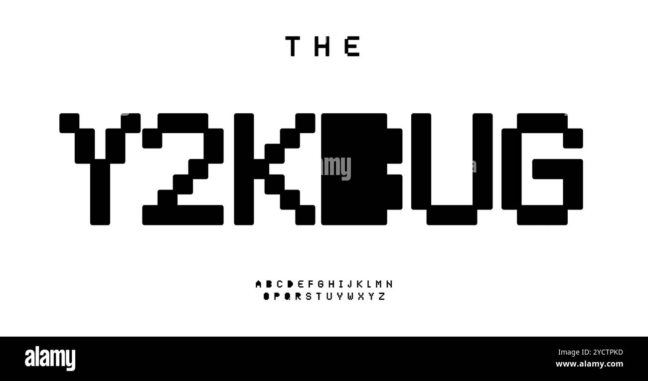 Einfache Pixelschriftart, digitale 8-Bit-Buchstaben, nostalgisches Y2K-Vibe-Alphabet für 2000er-Arcade-Spiele-Logo und Headline. Verspielte Cyber-Pop-Schrift. Vintage Stock Vektor