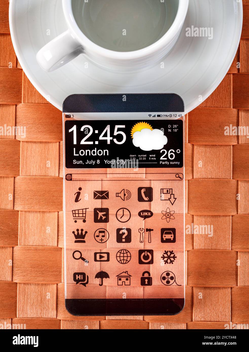 Smartphone mit einem transparenten Display. Stockfoto