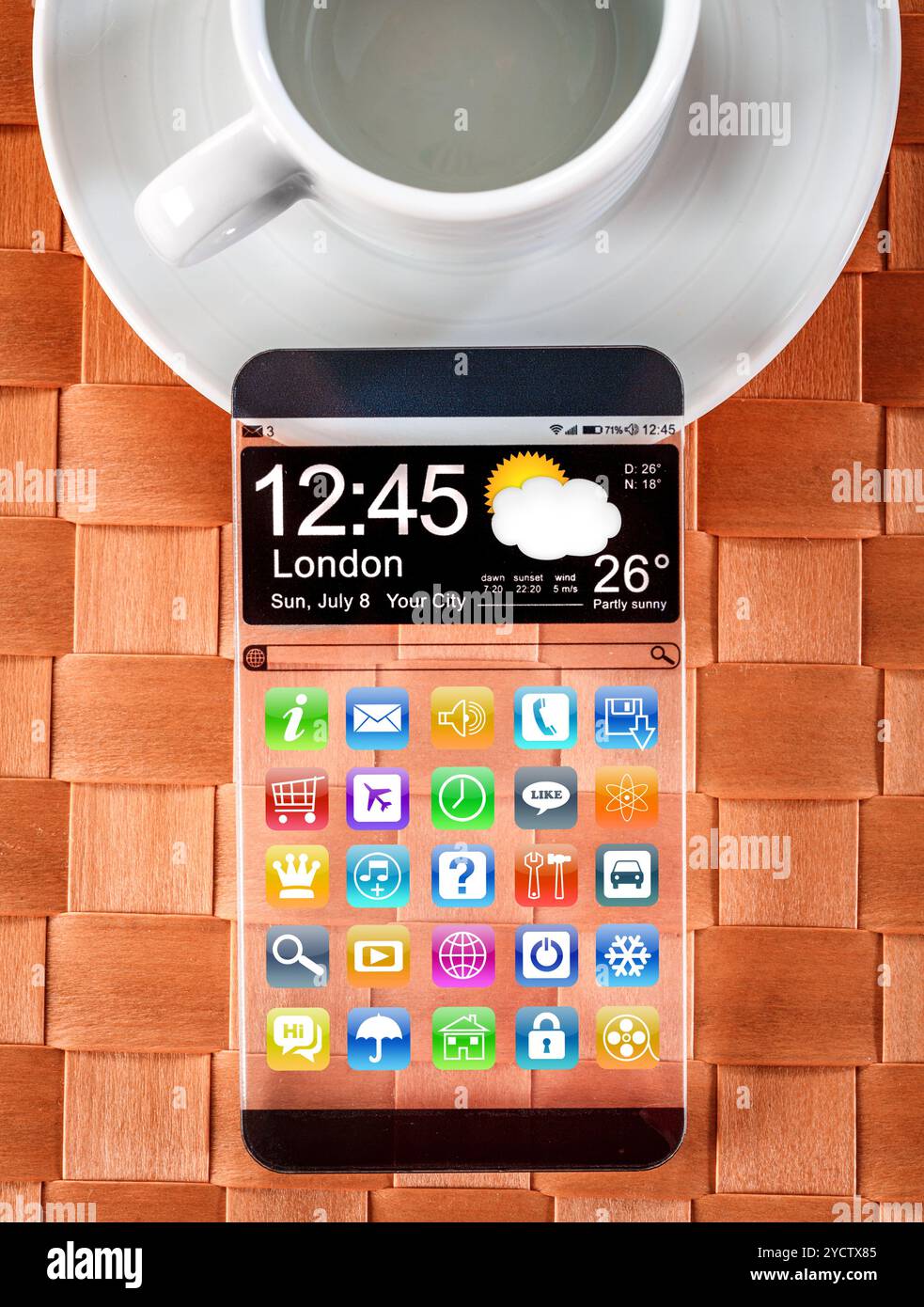 Smartphone mit einem transparenten Display. Stockfoto