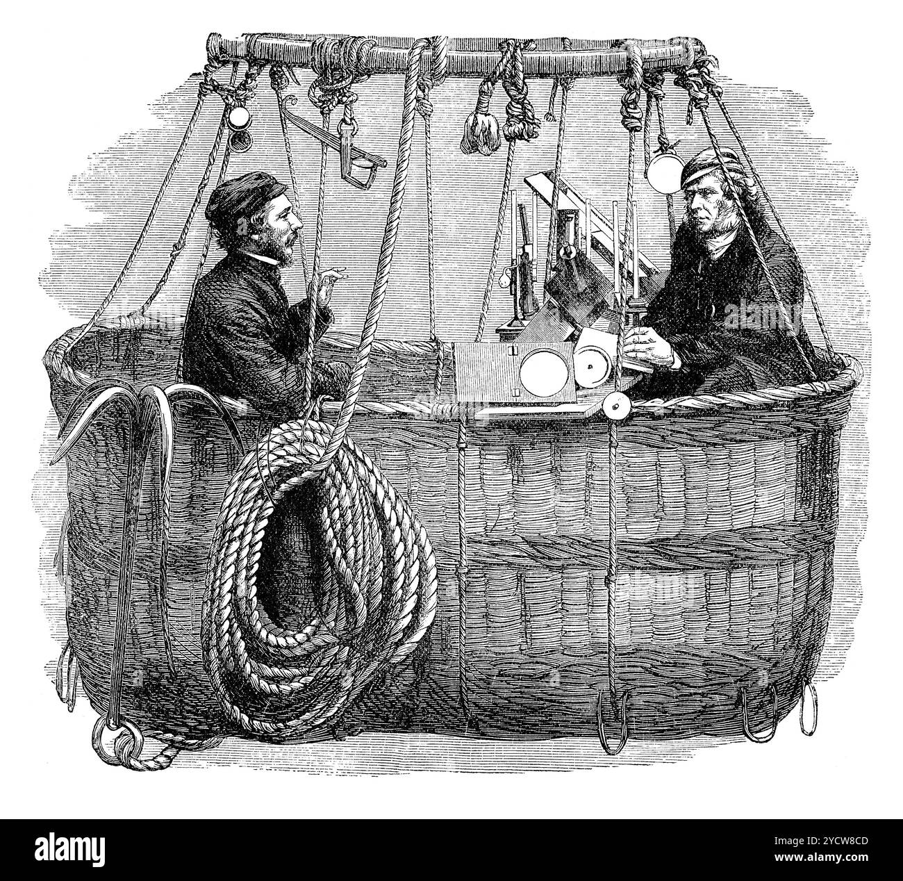 Vintage-Gravur von James Glaisher und Henry Tracey Coxwell im Korb eines Ballons aus dem Jahr 1864, aus einem artikel über die Geschichte des Ballonns in The Boy's Own Paper, 22. September 1883. Stockfoto