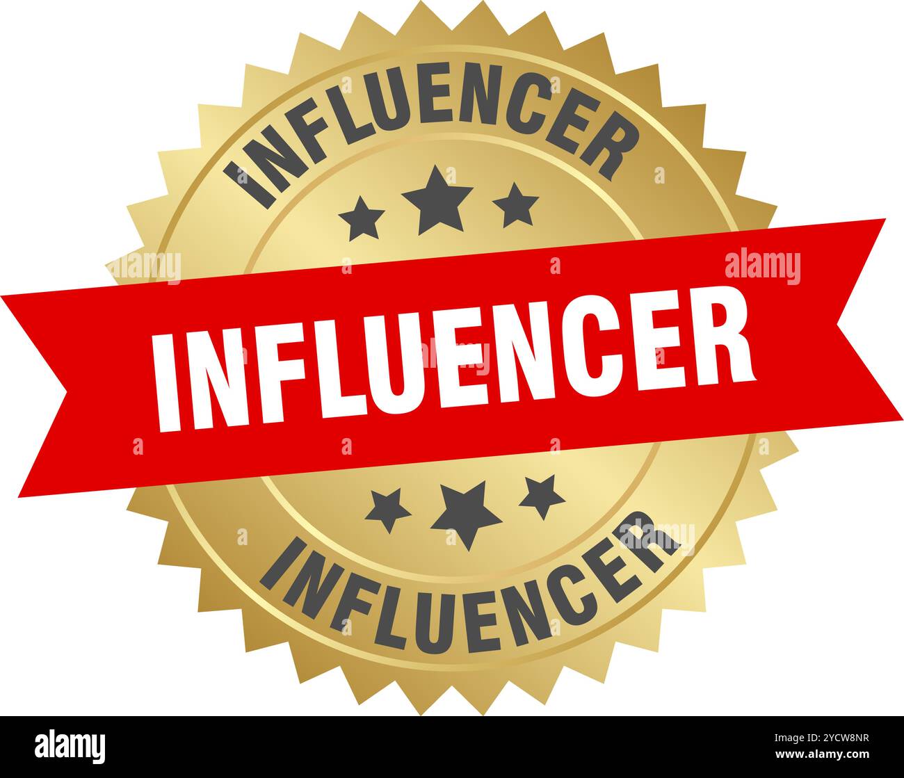 Influencer rundes rot-goldenes Etikett isoliert auf transparentem Hintergrund. Influencer Stock Vektor