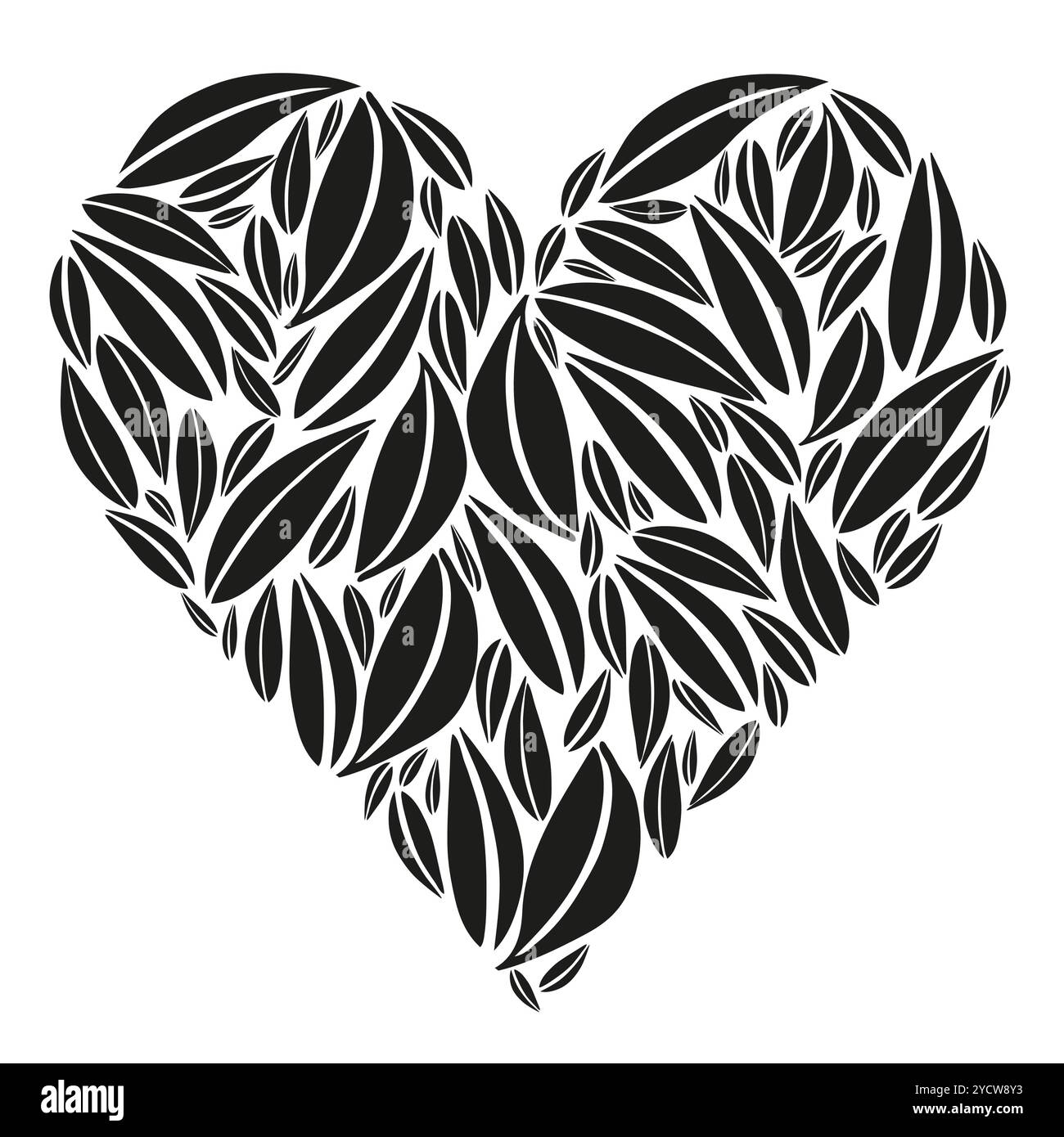 Herz aus Blättern Schwarz-weiß-Farben Vektor Stock Vektor