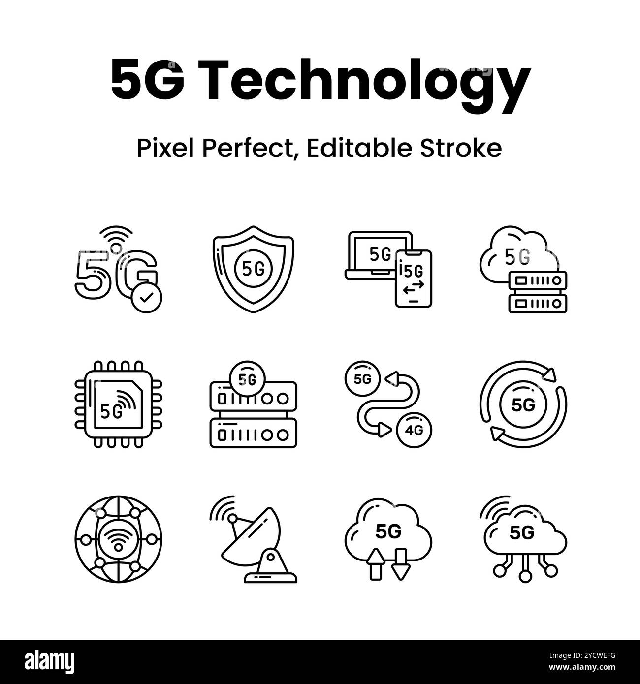 Entfesseln Sie Kreativität mit unseren 5G-Netzwerksymbolen. Bestärken Sie Ihre Grafikfunktionen mit schlanken und modernen Symbolen, die die Leistung von Hochgeschwindigkeitsverbindungen symbolisieren. Stock Vektor