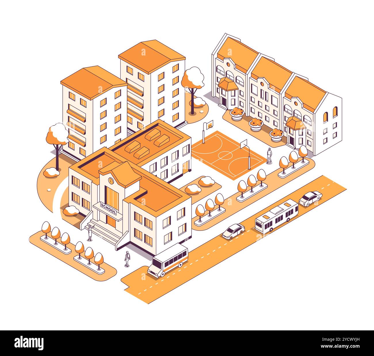 Prestigeträchtige Schule in guter Gegend - Vektorisometrische Illustration Stock Vektor