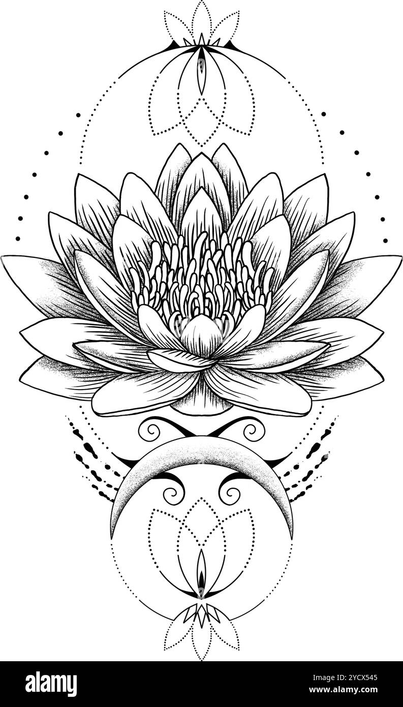 Lotus mehndi Blume Illustration. Blumenzeichnung und Tätowierung für Henna. Orientalisches Muster im indischen Stil. Stockfoto