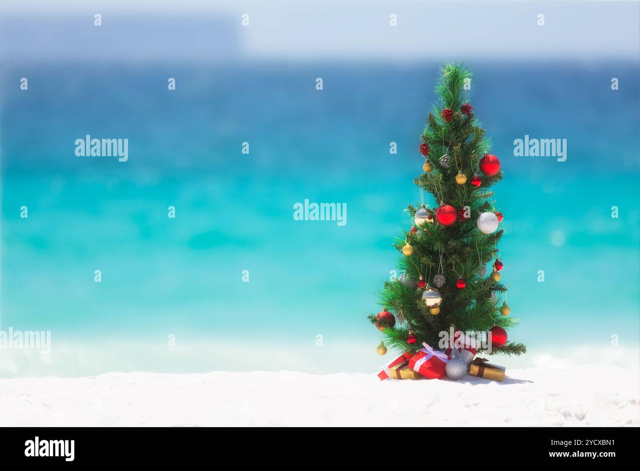 Weihnachtsbaum am Strand im Sommer Stockfoto