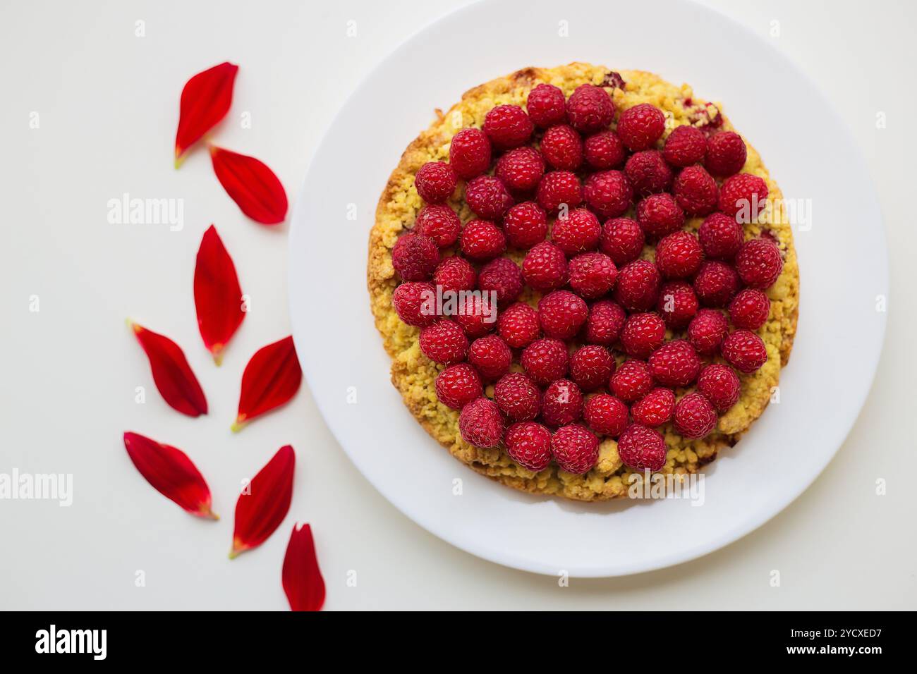 Heller Himbeerkuchen auf einem Teller Stockfoto