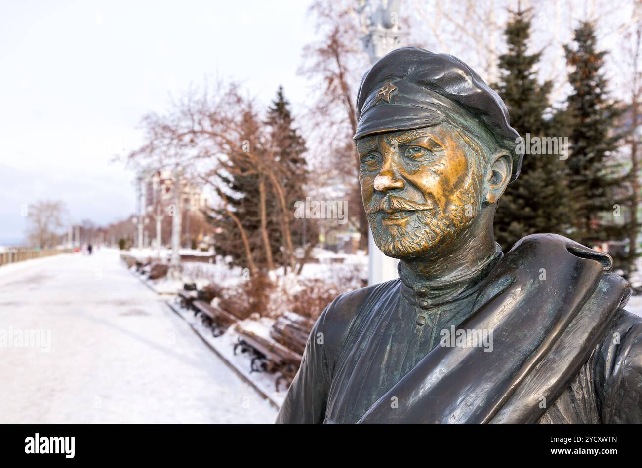 Denkmal für Genosse Suchov, die Hauptfigur des Films die weiße Sonne der Wüste. Details Stockfoto