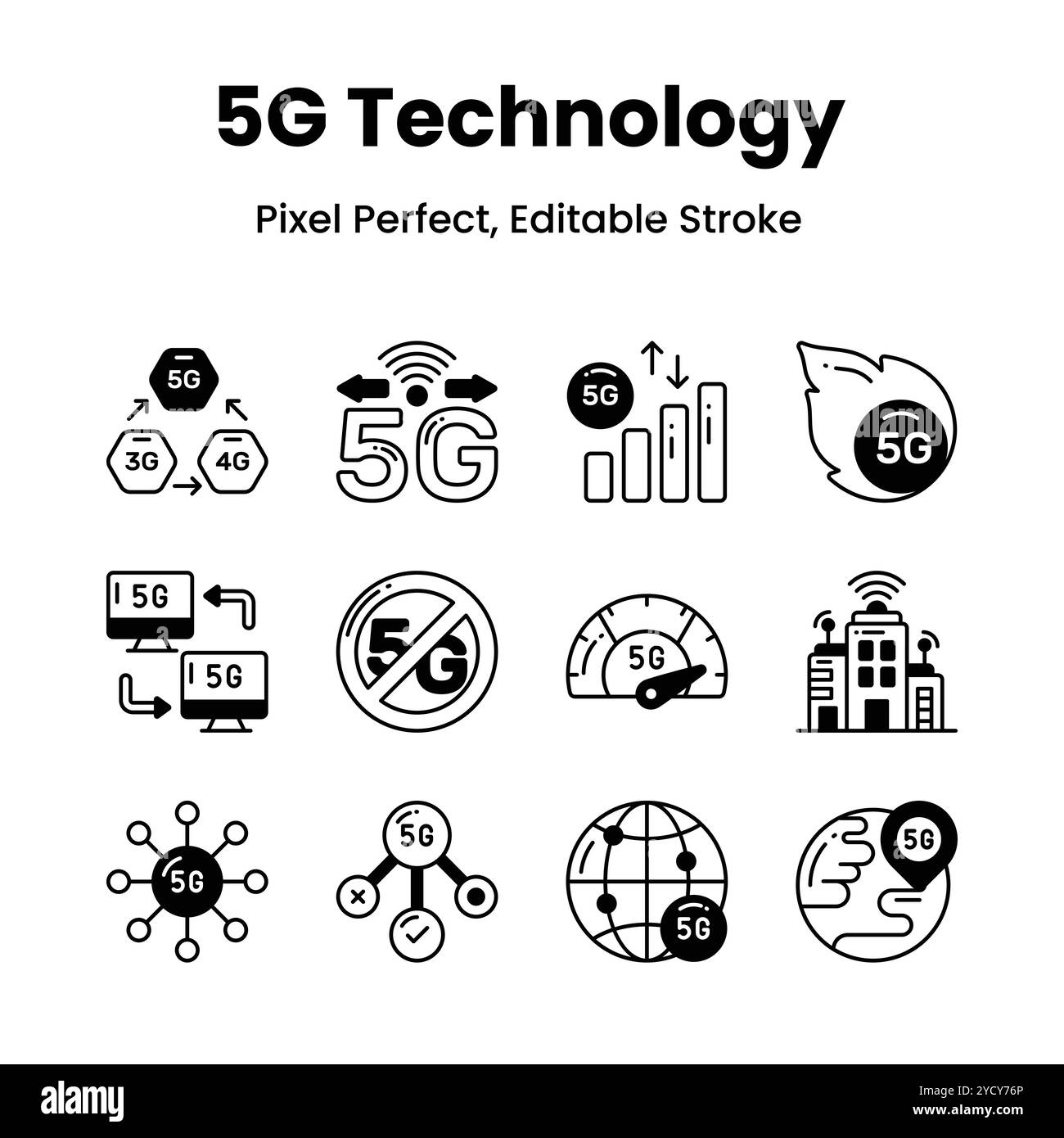 Verbessern Sie Ihr Designspiel mit unseren 5G-Netzwerksymbolen und verleihen Sie Ihren Projekten einen futuristischen Touch und modernste Ästhetik. Stock Vektor