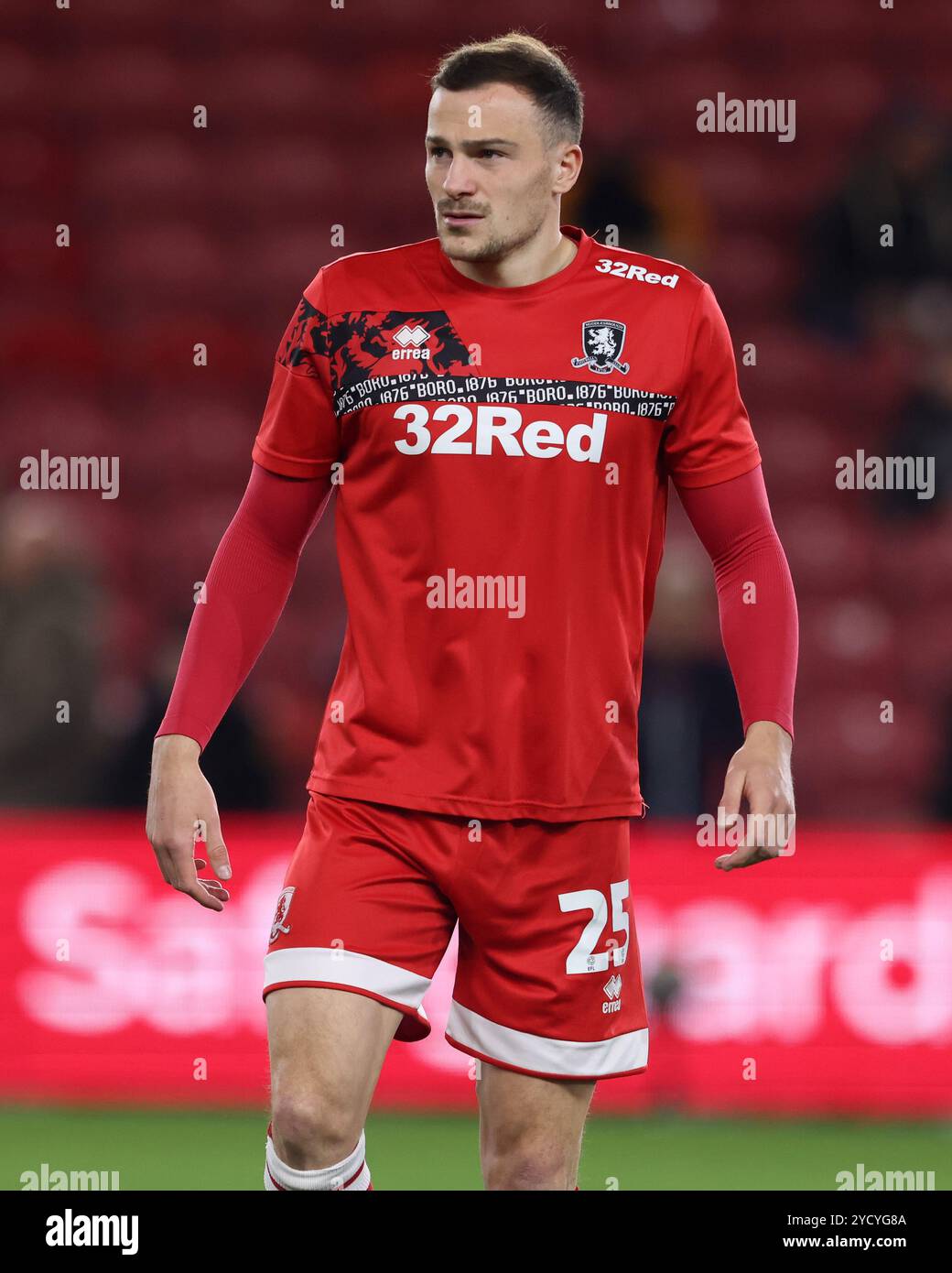 George Edmundson von Middlesbrough wärmt sich während des Sky Bet Championship-Spiels zwischen Middlesbrough und Sheffield United am Mittwoch, den 23. Oktober 2024, im Riverside Stadium in Middlesbrough auf. (Foto: Mark Fletcher | MI News) Credit: MI News & Sport /Alamy Live News Stockfoto