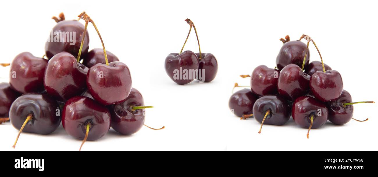 Eine Rutsche von Kirsche auf weißem Hintergrund. Berry auf weißem Hintergrund Stockfoto