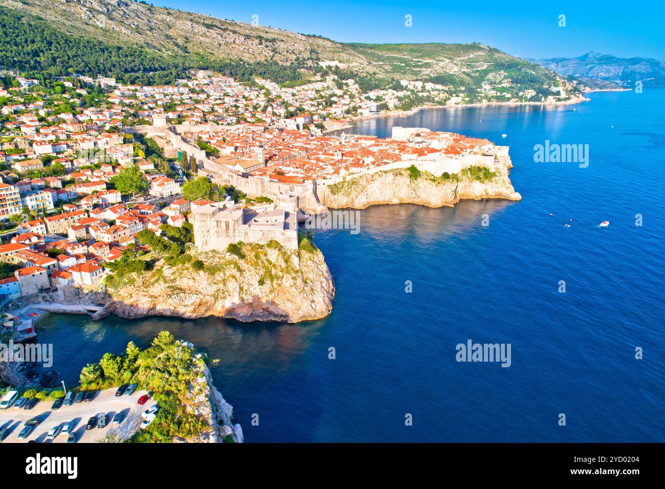 Historische Stadt Dubrovnik aus der Vogelperspektive Stockfoto