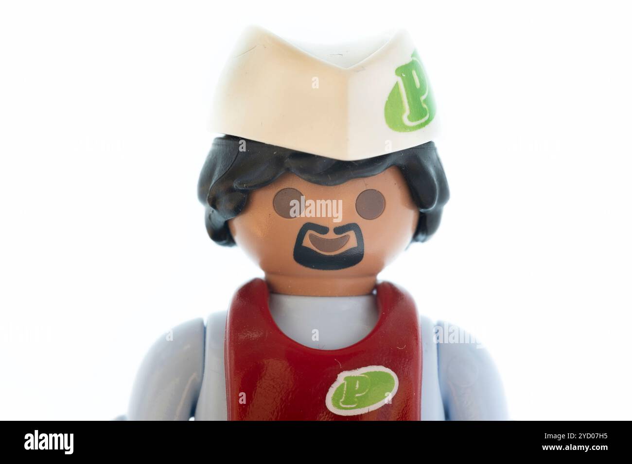 Extreme Nahaufnahme oder Makrofoto einer männlichen Figur von playmobil. Stockfoto