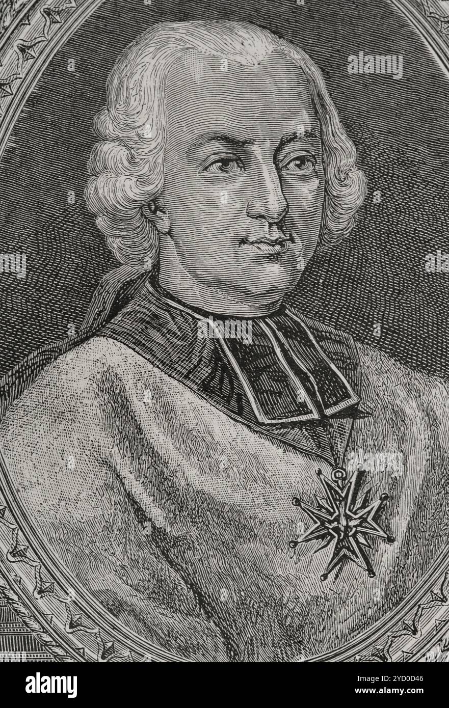 Louis-René de Rohan (Louis René Edouard de Rohan) (1734-1803). Französischer Prälat. Bischof von Straßburg (1779-1801). Er war in den Skandal um die Affäre um die Diamantkette (1784–1786) verwickelt, die Königin Marie Antoinette betraf. Hochformat. Gravur. Hochformat. Gravur. "Geschichte der Französischen Revolution". Band I, 1876. Stockfoto