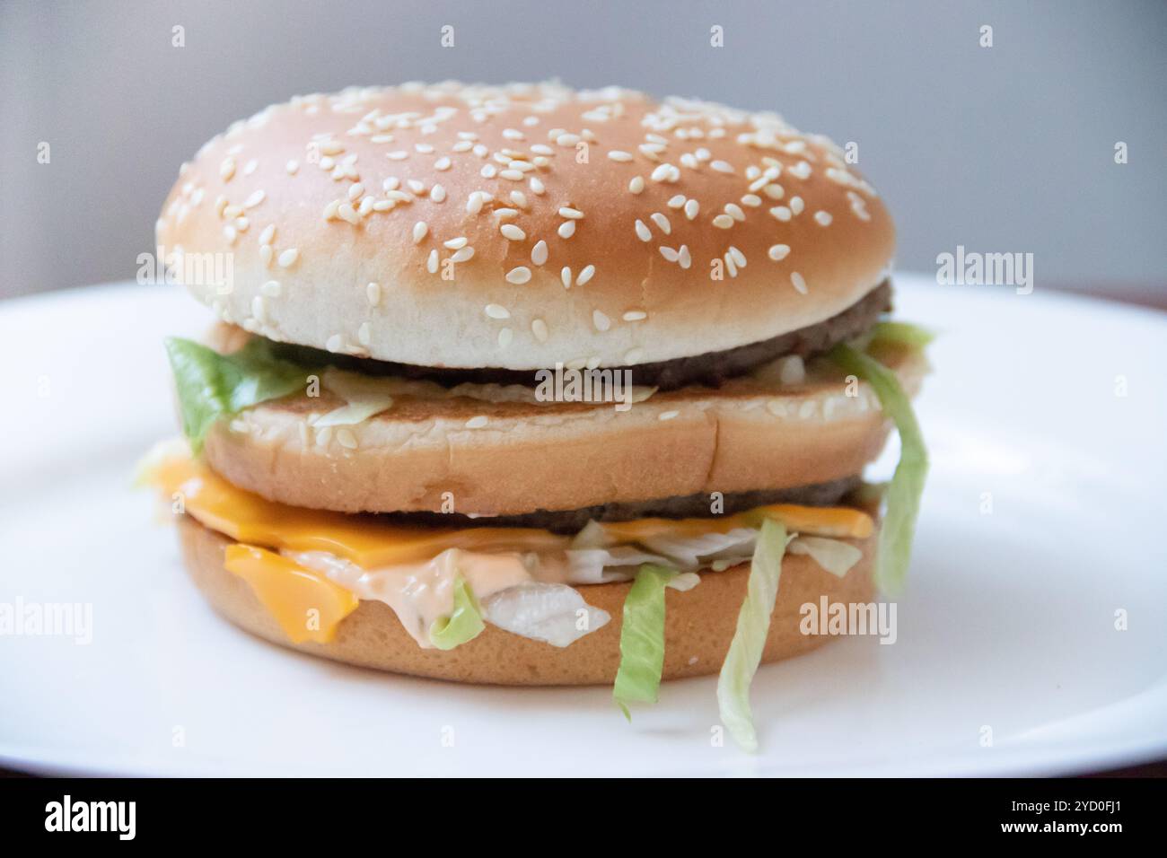 Großer Burger. Food Fast Food Restaurant. Falsches Essen. Cholesterin Stockfoto