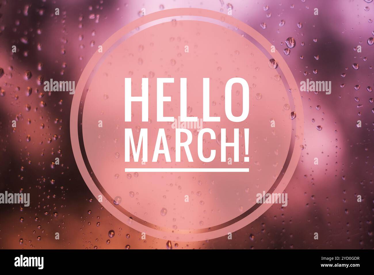 Banner Hello March. Grußkarte. Der Beginn der neuen Saison. Stockfoto