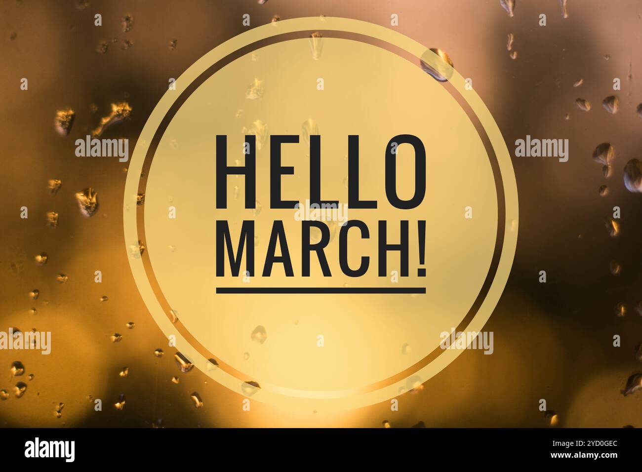 Banner Hello March. Grußkarte. Der Beginn der neuen Saison. Stockfoto
