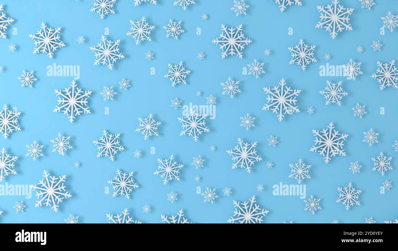 Frohe Weihnachten, weiße Schneeflocken. Frohes Neues Jahr. Winter Schneeflocken blauer Hintergrund. Feiertage. Stockfoto