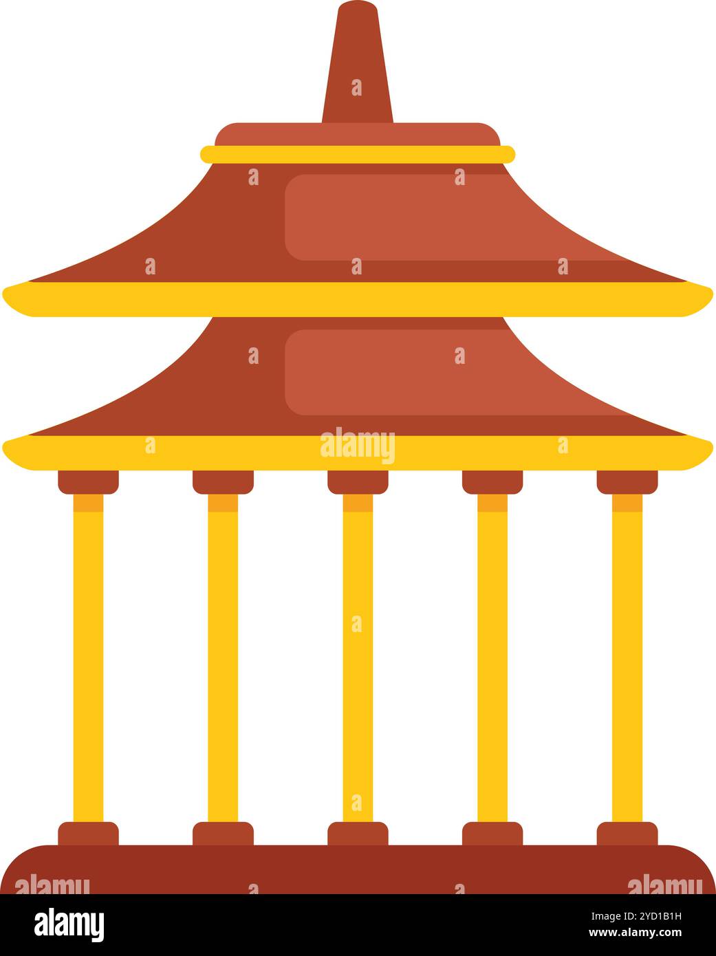 Traditionelles asiatisches Pagode-Gebäude mit rotem Dach und goldenen Säulen auf weißem Hintergrund Stock Vektor
