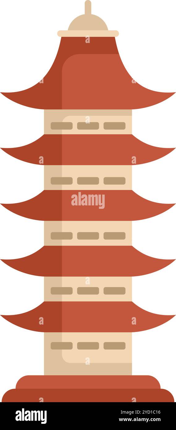 Diese farbenfrohe Vektor-Illustration zeigt ein traditionelles japanisches Pagode-Tempelgebäude mit mehreren Geschichten Stock Vektor