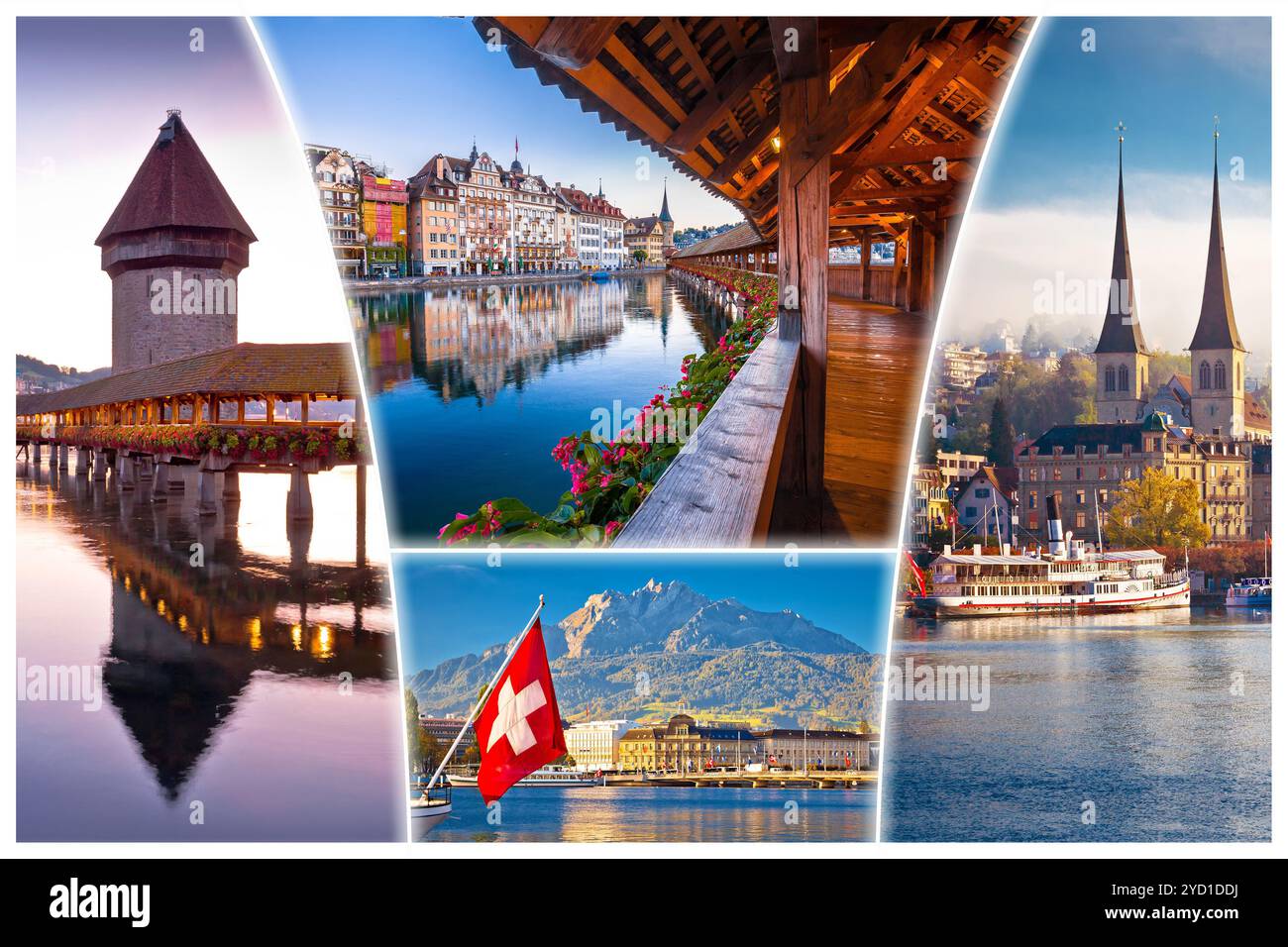 Die Schweizer Stadt Luzern oder Luzern sind Sehenswürdigkeiten mit Blick auf die Touristenpostkarte Stockfoto