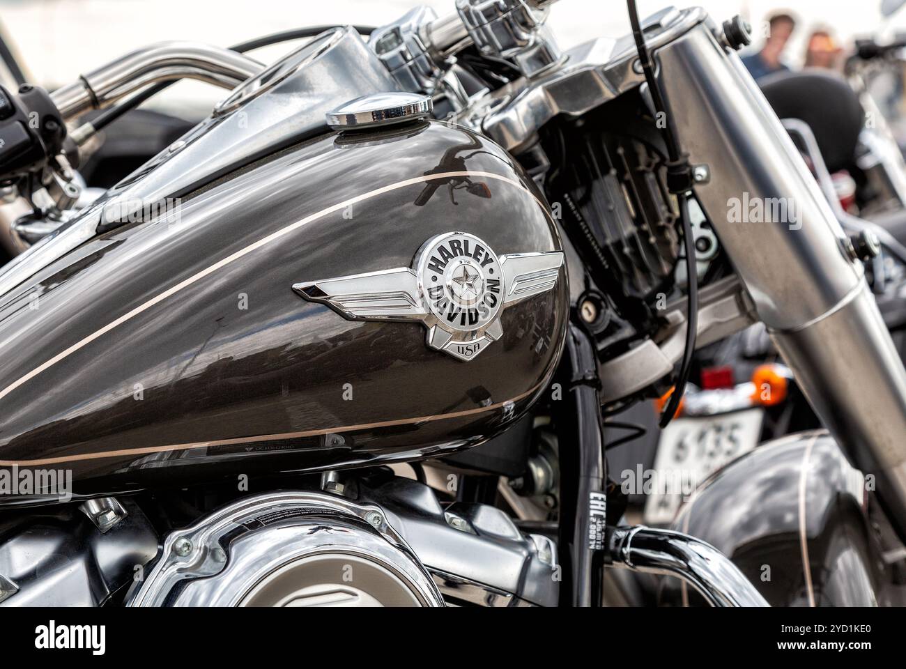 Emblem auf dem Kraftstofftank des Harley Davidson Motorrads Stockfoto