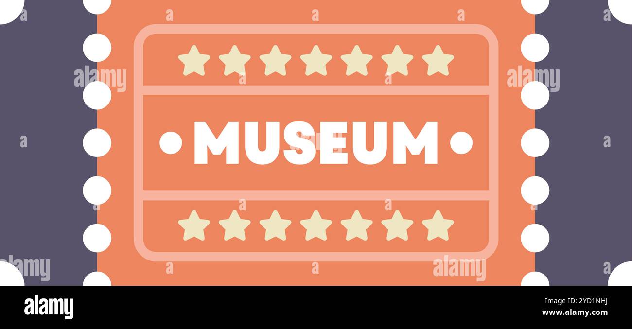 Orange Museum Ticket gewährt Zugang zu Kunst, Geschichte und Kultur Stock Vektor