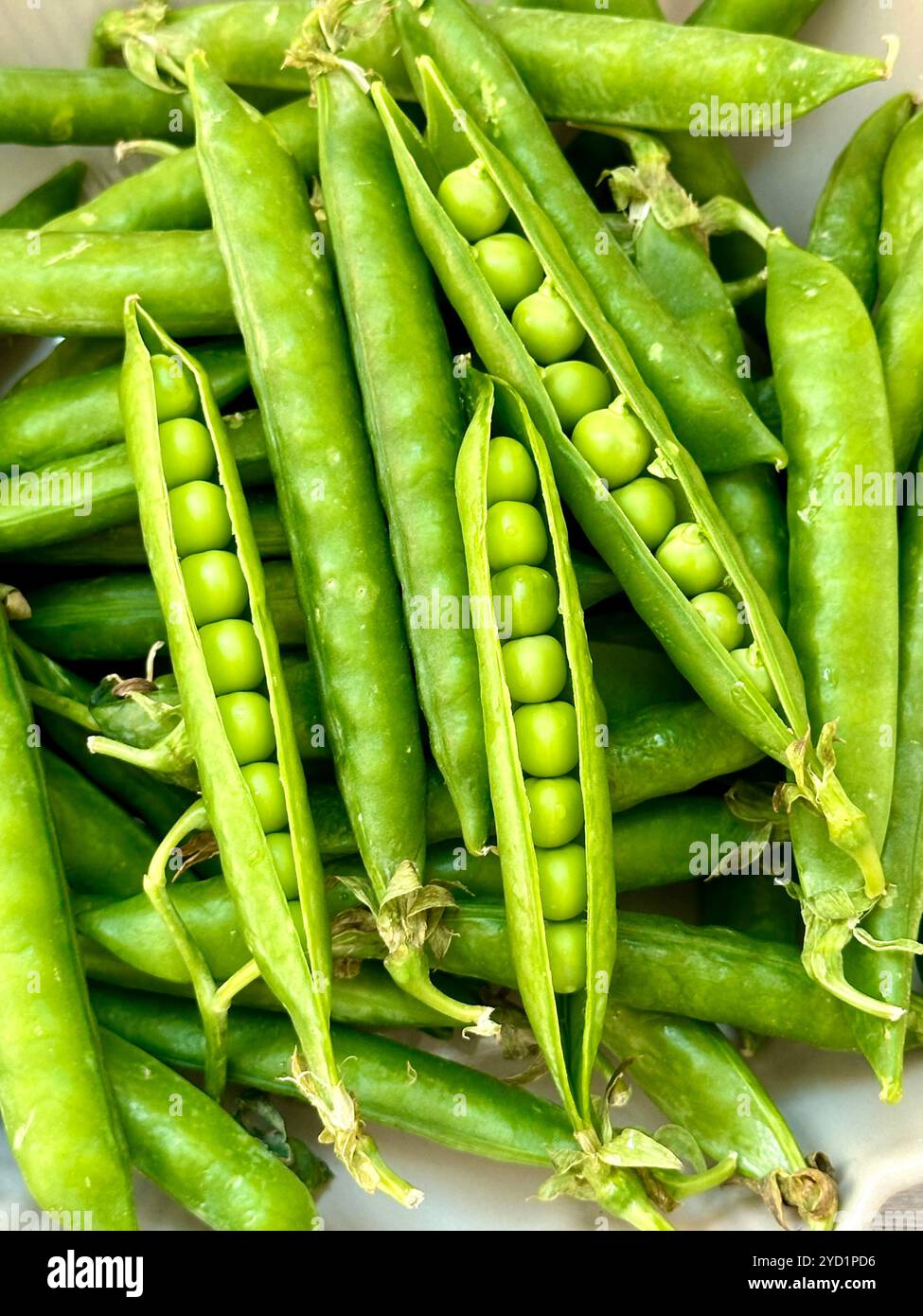 Grüne frische Erbsen aus nächster Nähe Stockfoto