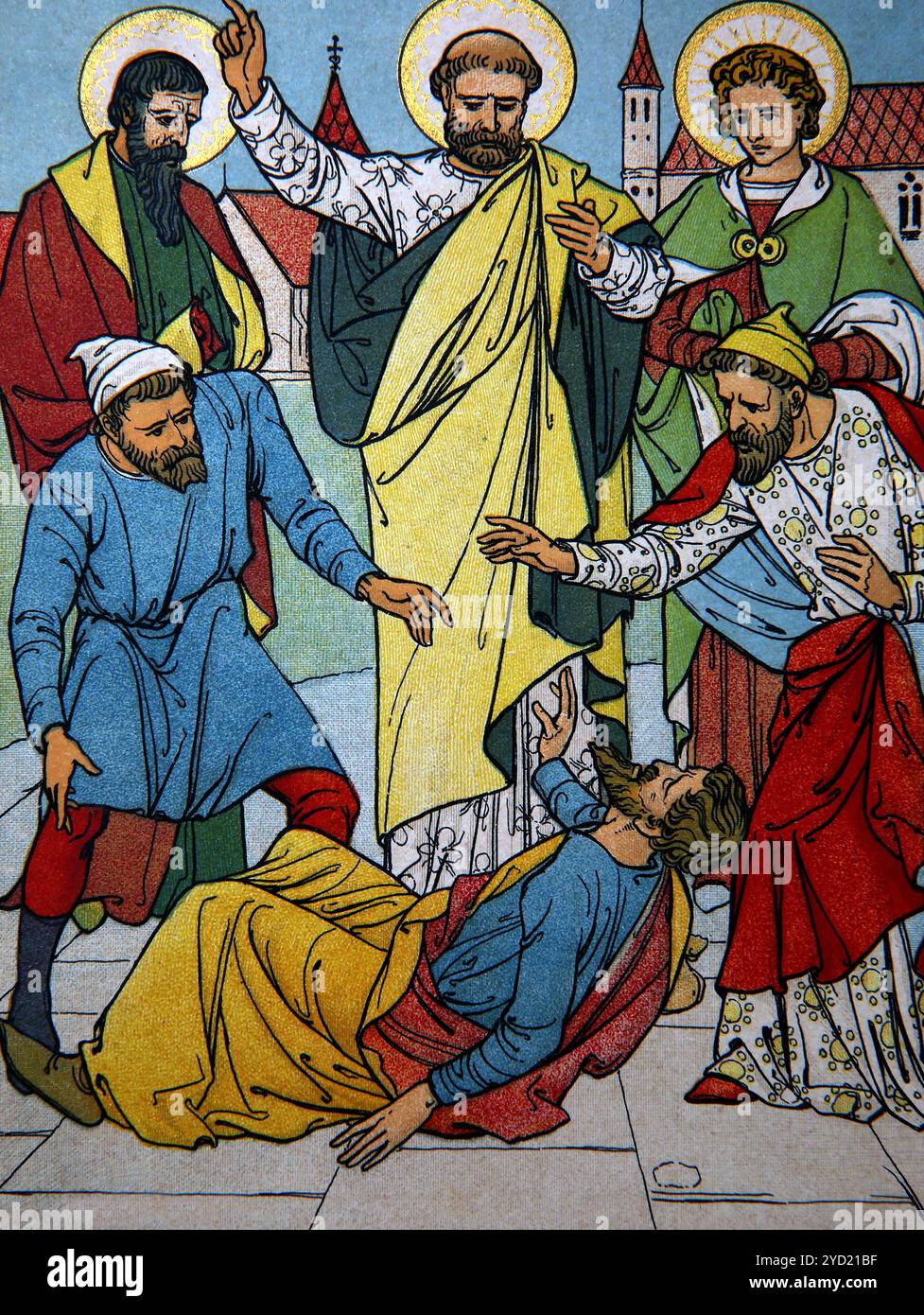 Illustration des Todes von Ananias durch W.S. Stacey aus dem 19. Jahrhundert die Apostel N. O1 Buch der Gesellschaft zur Förderung von Christian KN Stockfoto
