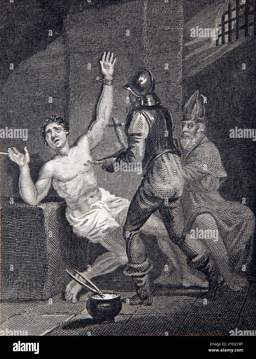 Gravur eines Bischofs, der einen Mann im Gefängnis quält, mit einem Soldaten, der die Nippel des Mannes mit einer Zange verdreht, während der spanischen Inquisition aus dem EDI 1810 Stockfoto Gravur eines Bischofs, der einen Mann im Gefängnis quält, mit einem Soldaten, der die Nippel des Mannes mit einer Zange verdreht, während der spanischen Inquisition aus dem EDI 1810 Stockfoto