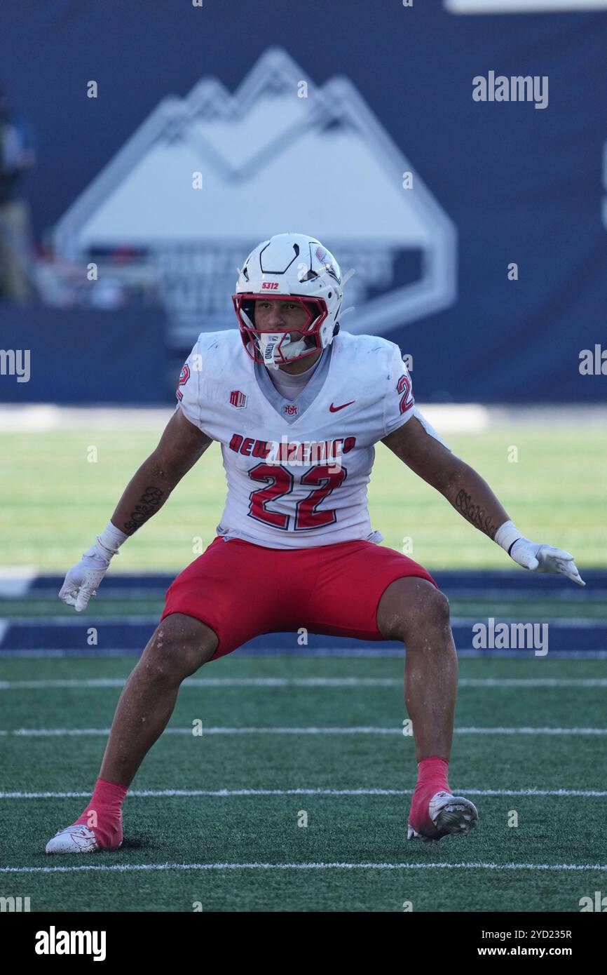 Logan UT, USA. Oktober 2024. Lobos Linebacker Dimitri Johnson (22) in Aktion das Spiel mit New Mexico Lobos und Utah State fand im Merlin Olson Field in Logan UT statt. David Seelig/Cal Sport Medi. Quelle: csm/Alamy Live News Stockfoto